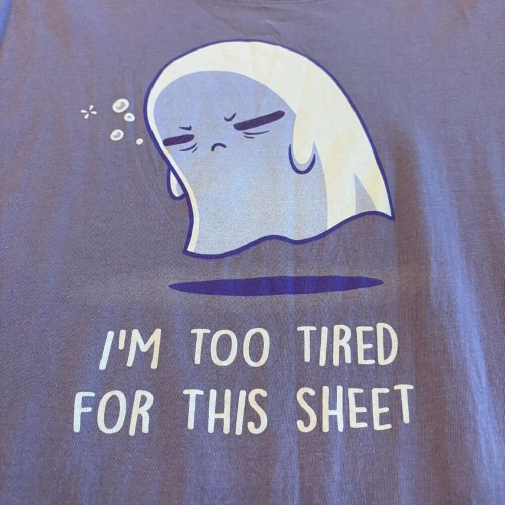 Too Tired Sheet Ghost Tee Turtle Purple t-shirt Size Large Ladies